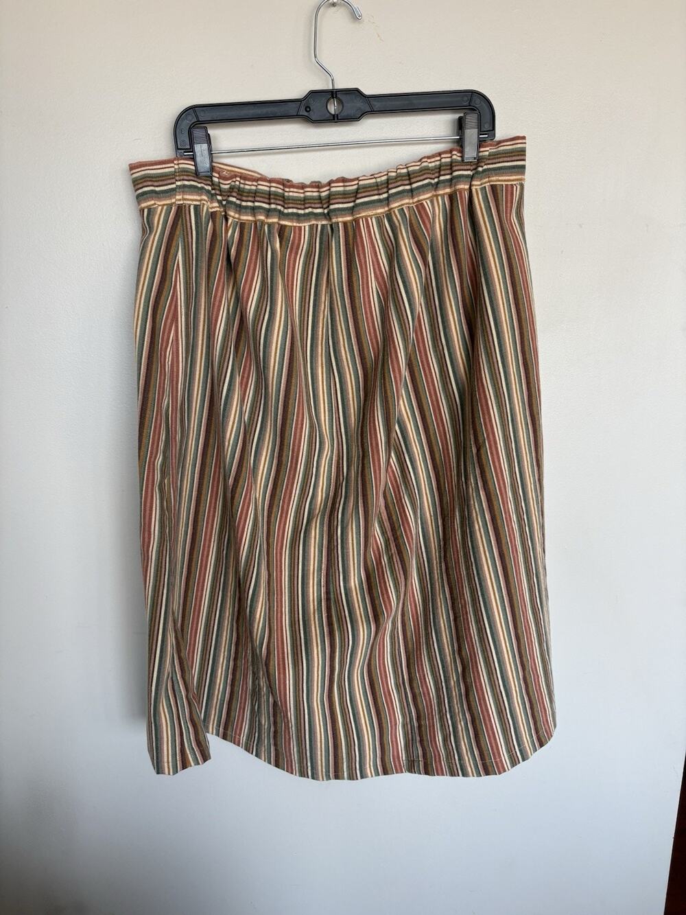 Vintage Handmade Striped Midi Skirt 70s Boho Hippie Earth Tone Elastic Waist XL